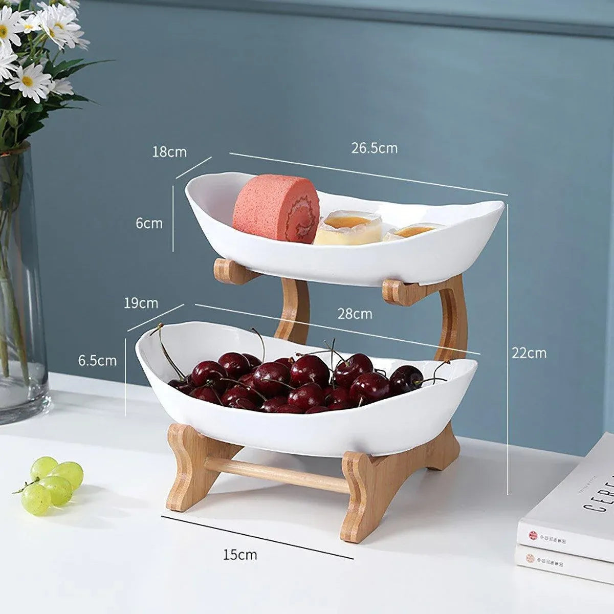 Modern Multi-layer Bamboo Fruit Snack Plate Rack Creative Living Room Plate Rack - White