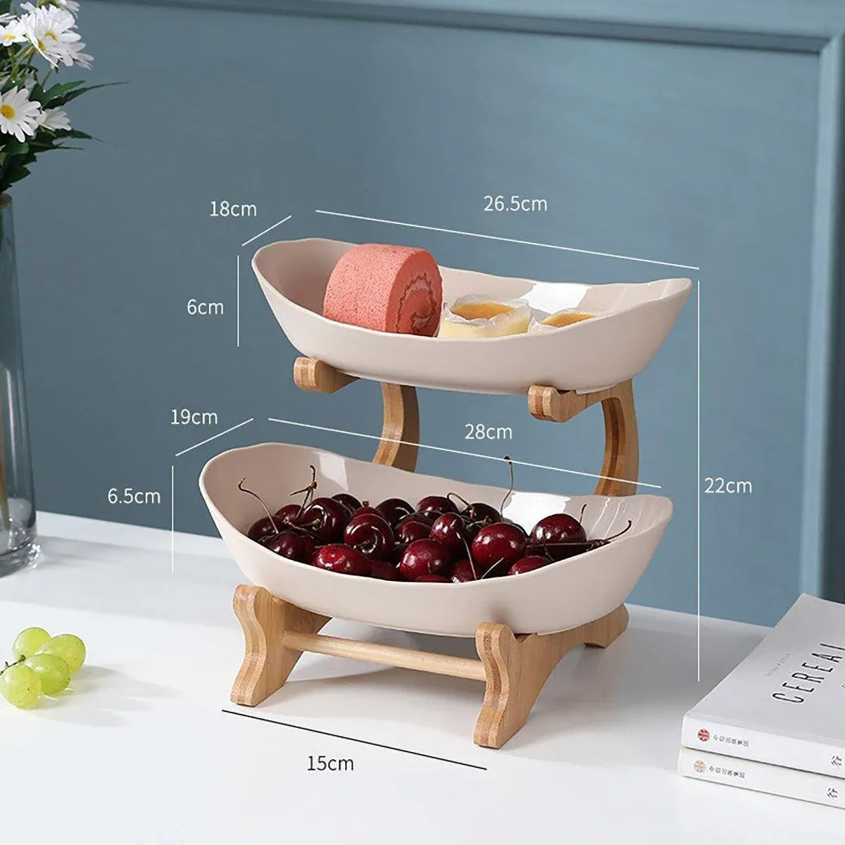 Modern Multi-layer Bamboo Fruit Snack Plate Rack Creative Living Room Plate Rack - White
