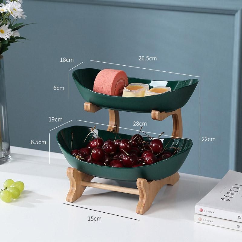 Modern Multi-layer Bamboo Fruit Snack Plate Rack Creative Living Room Plate Rack - White