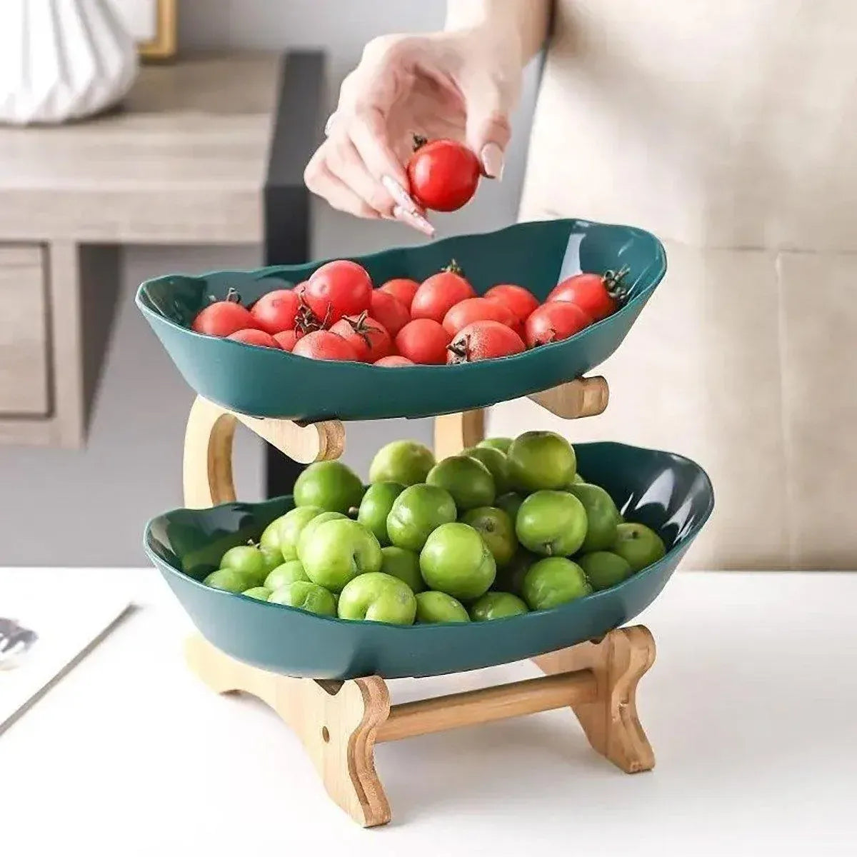 Modern Multi-layer Bamboo Fruit Snack Plate Rack Creative Living Room Plate Rack - White