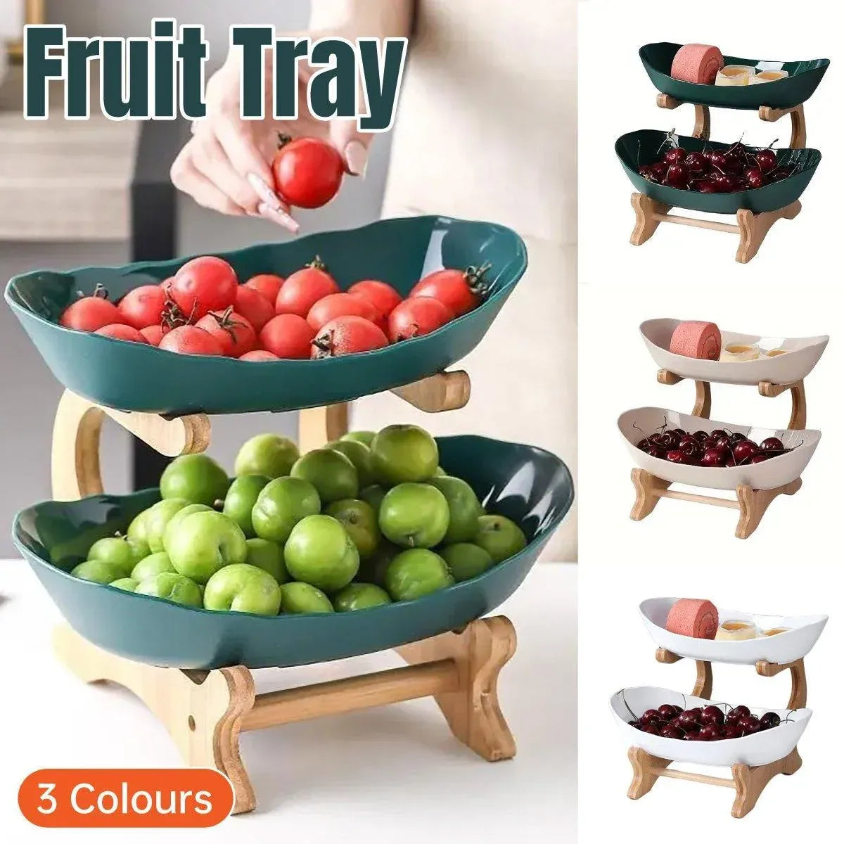 Modern Multi-layer Bamboo Fruit Snack Plate Rack Creative Living Room Plate Rack - White