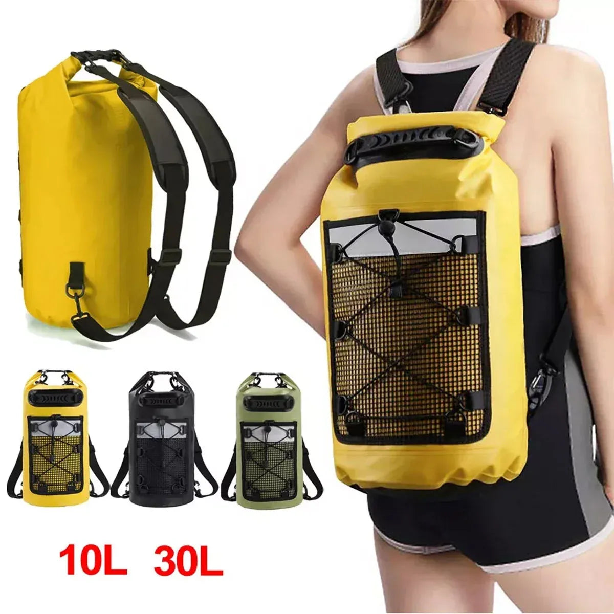 Outdoor Waterproof Dry Bag Roll Top Sack Rafting Swimming Hiking Travel Gear - Yellow - 30L