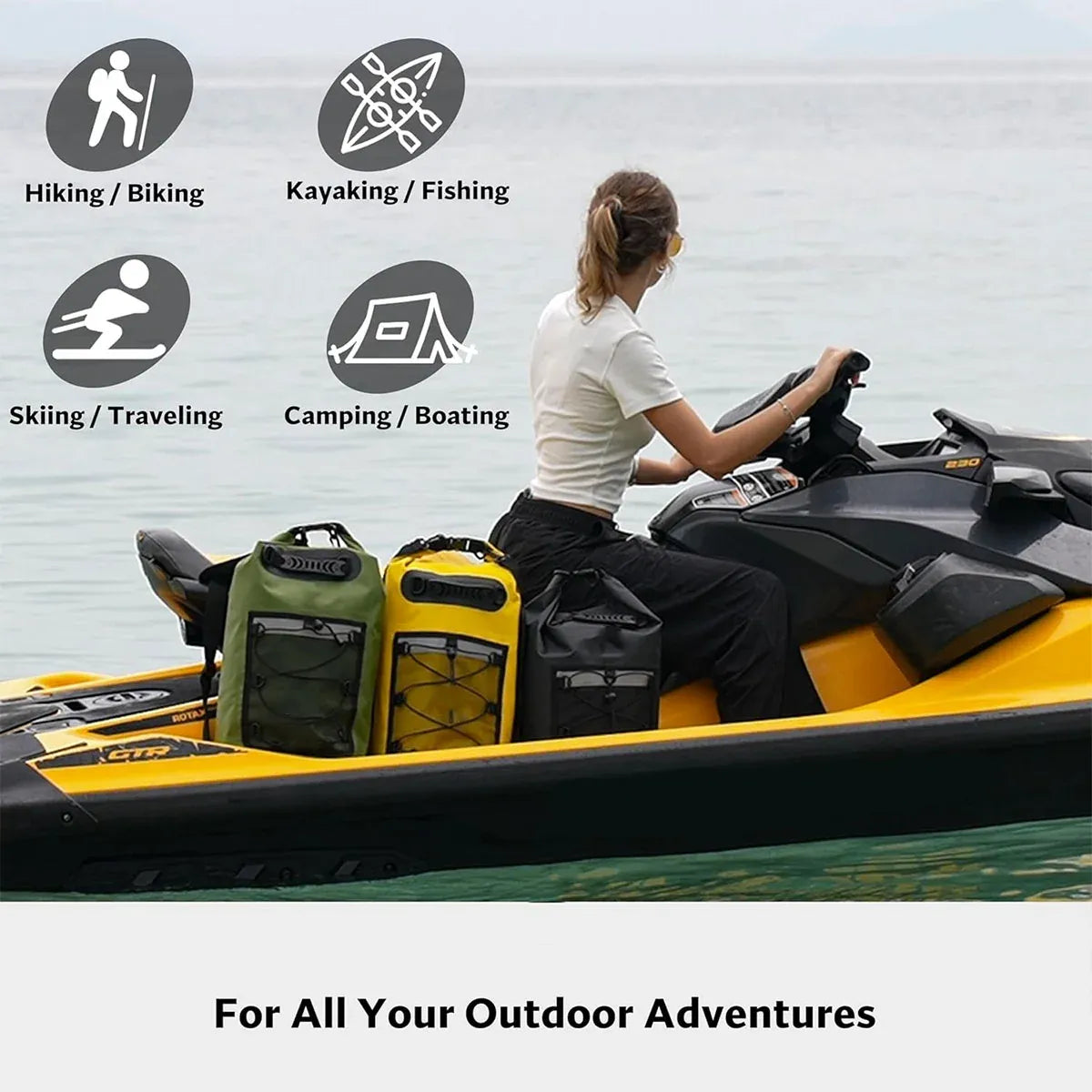 Outdoor Waterproof Dry Bag Roll Top Sack Rafting Swimming Hiking Travel Gear - Yellow - 30L