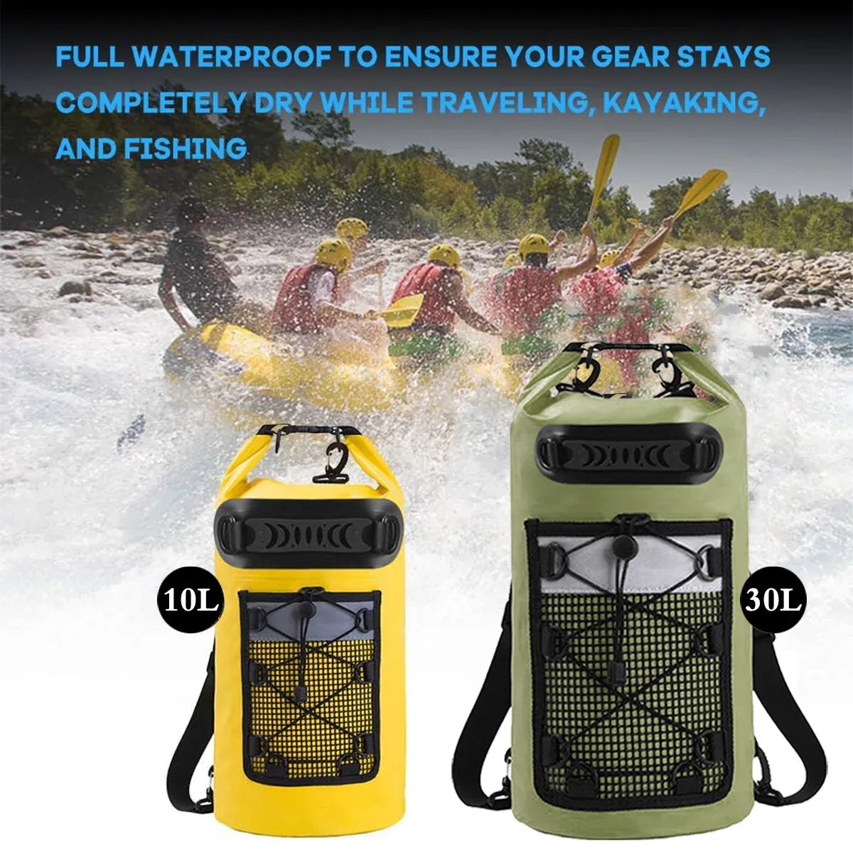 Outdoor Waterproof Dry Bag Roll Top Sack Rafting Swimming Hiking Travel Gear - Yellow - 30L