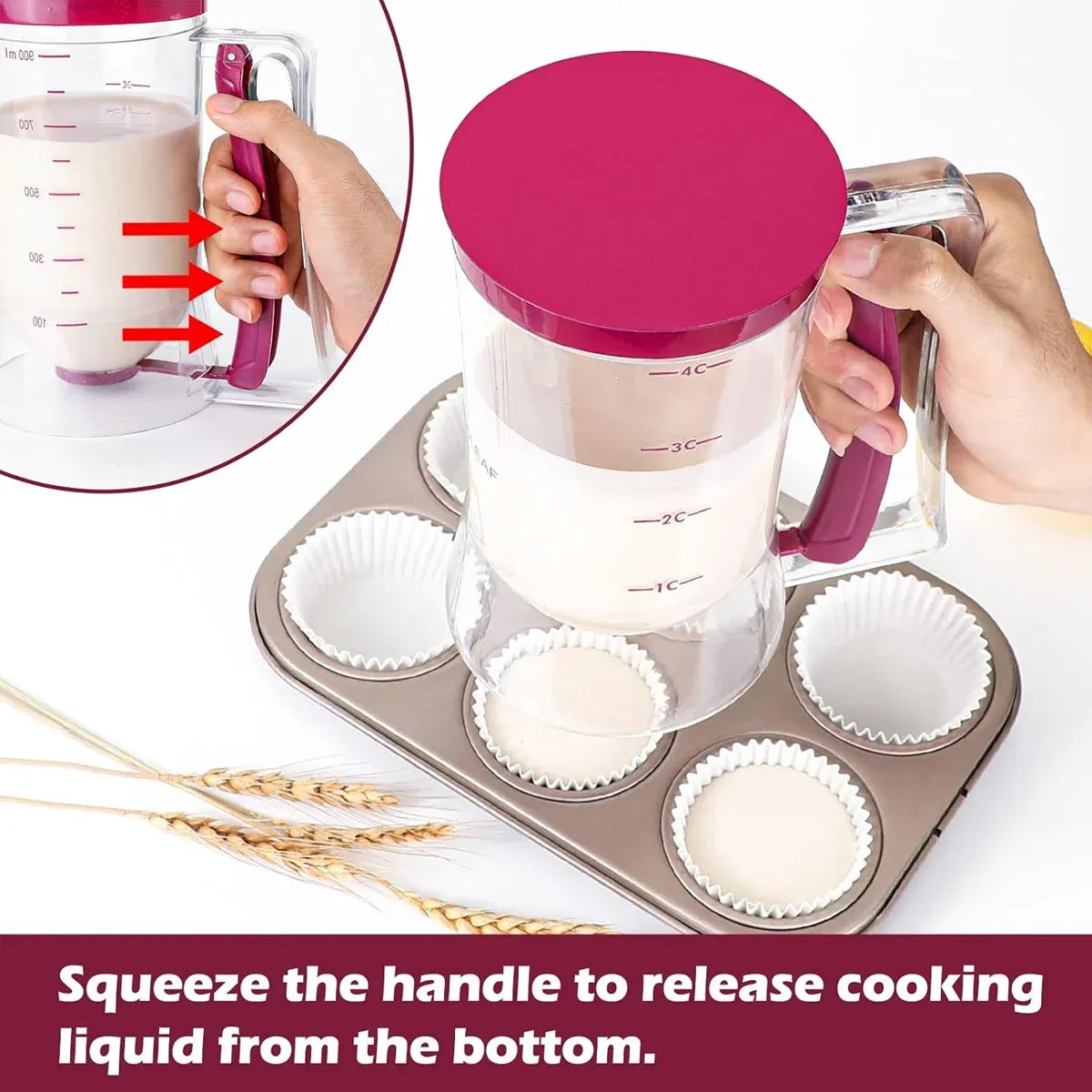 Batter Dispenser Measuring Cup Funnel Cake Cupcake Pancake Baking Tool - Black