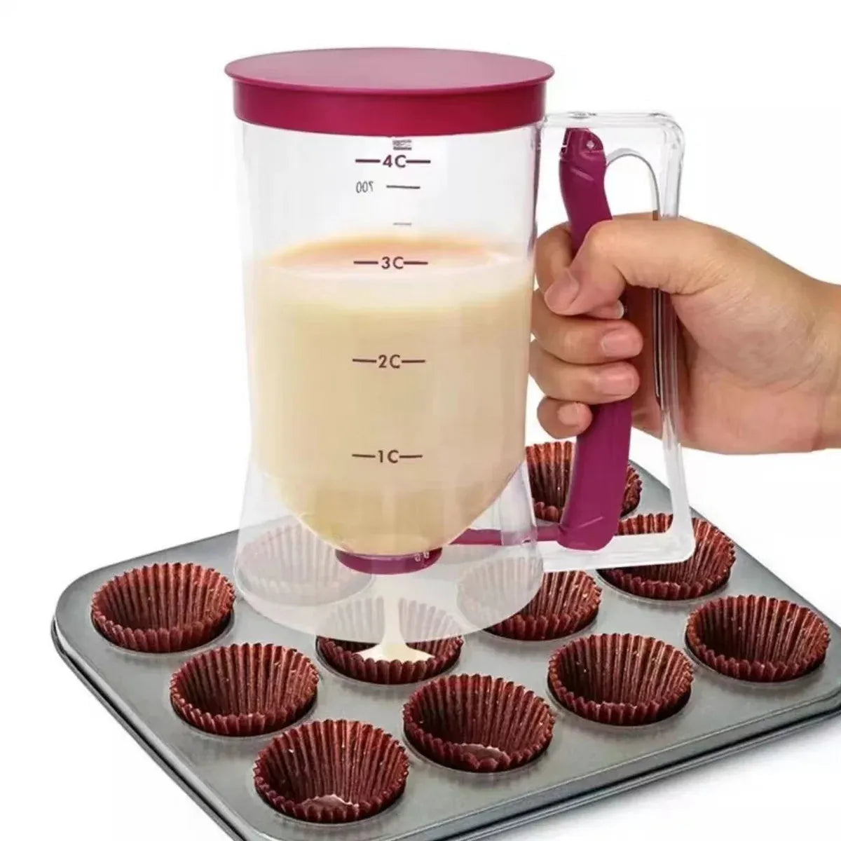 Batter Dispenser Measuring Cup Funnel Cake Cupcake Pancake Baking Tool - Red