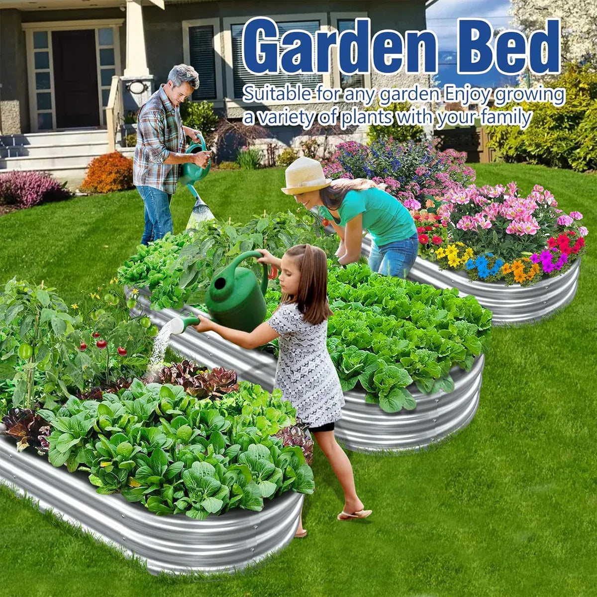Galvanized Raised Garden Bed Metal Planter Box for Vegetables Flowers Herbs
