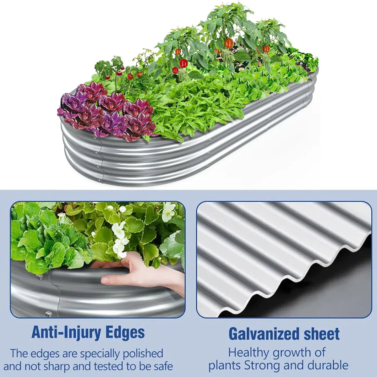 Galvanized Raised Garden Bed Metal Planter Box for Vegetables Flowers Herbs