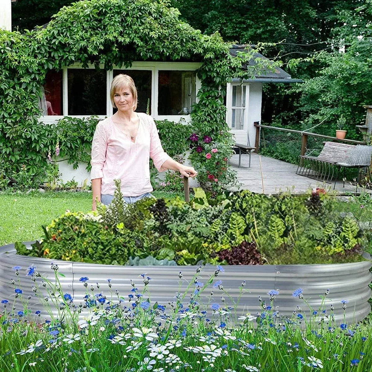 Galvanized Raised Garden Bed Metal Planter Box for Vegetables Flowers Herbs