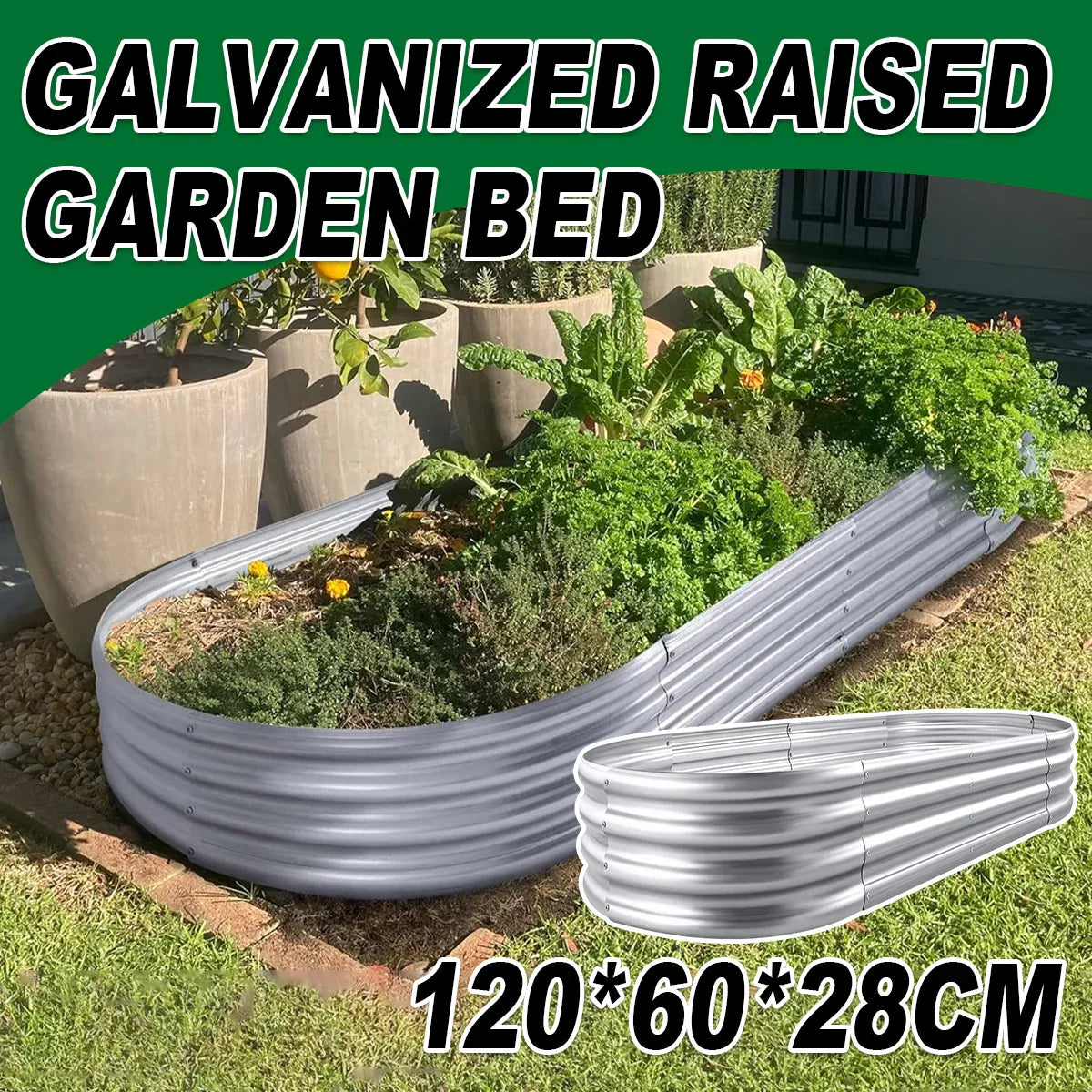 Galvanized Raised Garden Bed Metal Planter Box for Vegetables Flowers Herbs