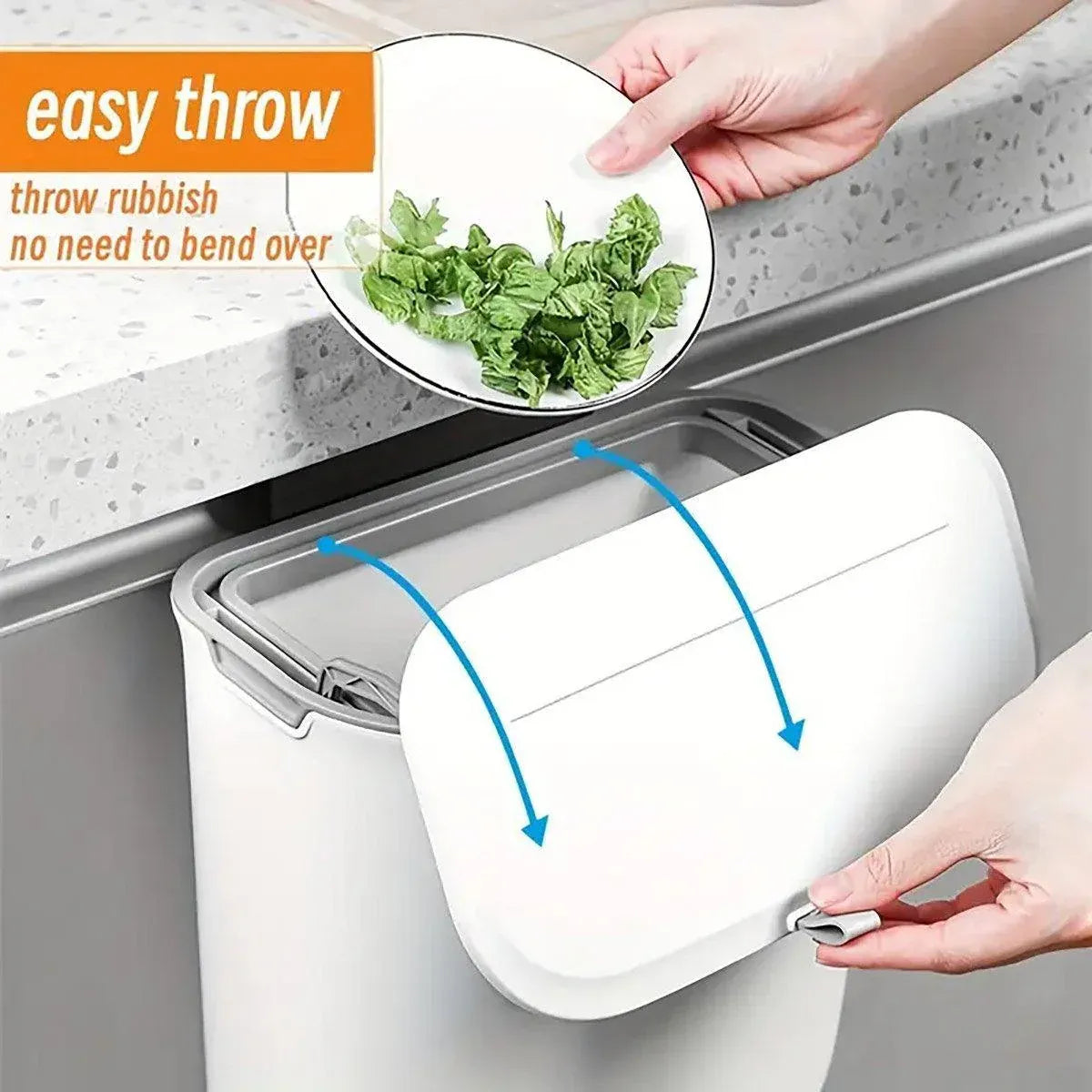 Wall Mounted Hanging Wastebasket with Sliding Lid for Kitchen and Bathroom Use - 7L