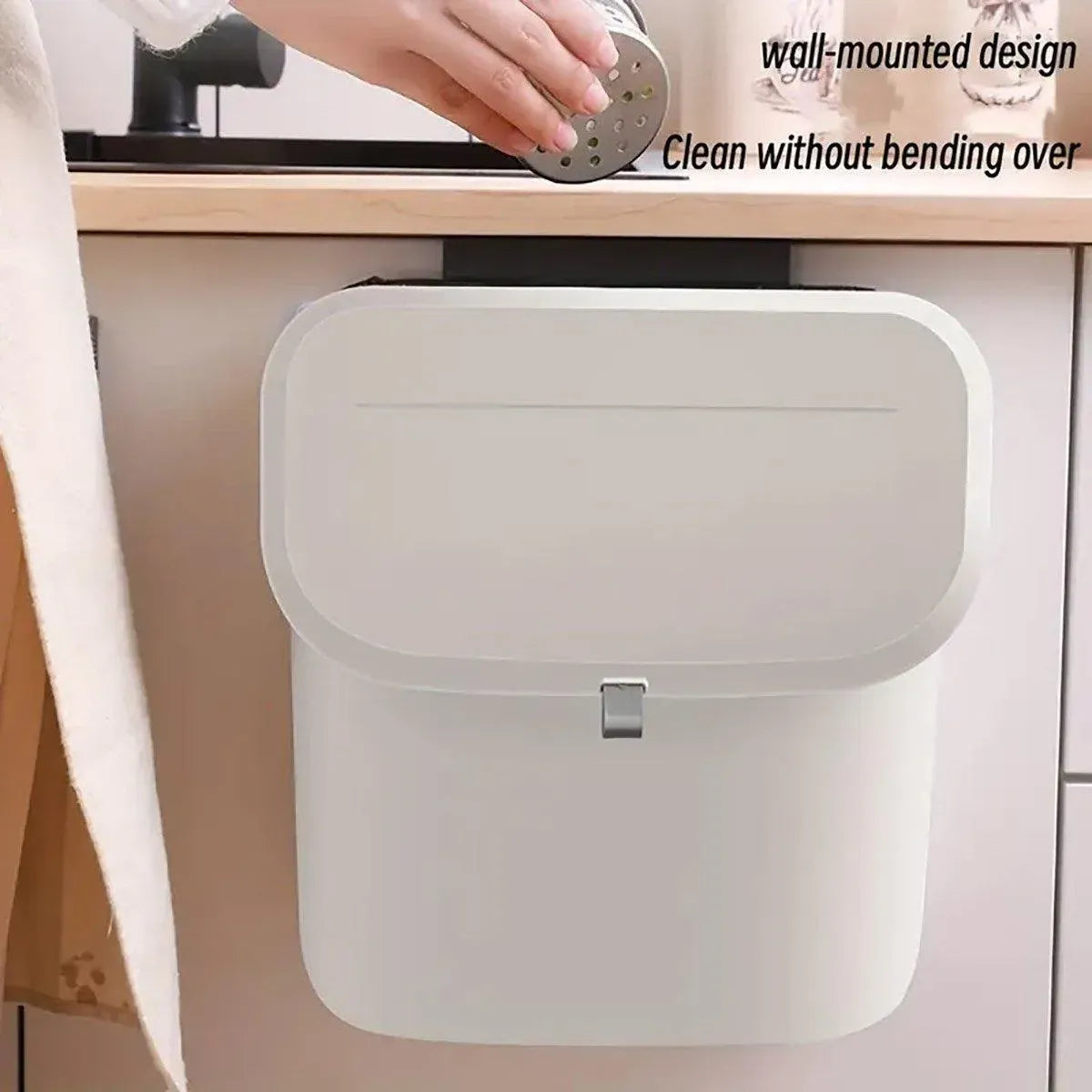 Wall Mounted Hanging Wastebasket with Sliding Lid for Kitchen and Bathroom Use - 9L