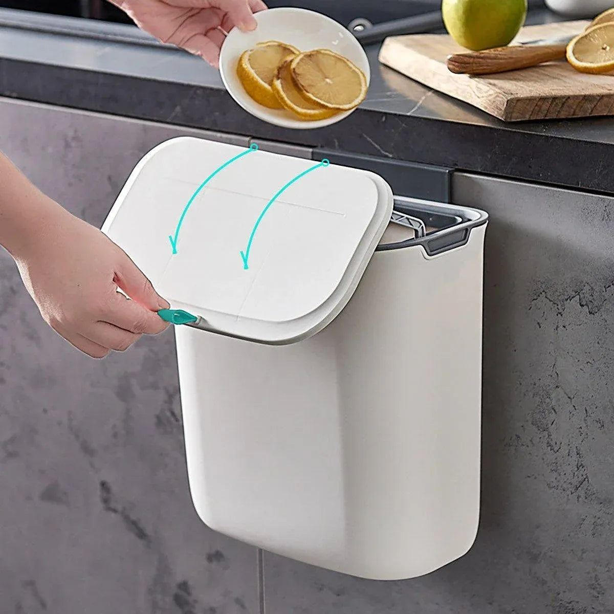 Wall Mounted Hanging Wastebasket with Sliding Lid for Kitchen and Bathroom Use - 9L