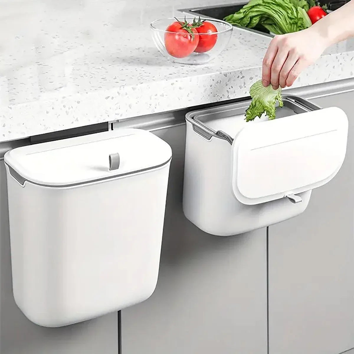 Wall Mounted Hanging Wastebasket with Sliding Lid for Kitchen and Bathroom Use - 9L