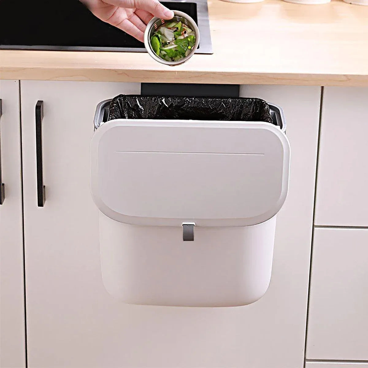 Wall Mounted Hanging Wastebasket with Sliding Lid for Kitchen and Bathroom Use - 9L