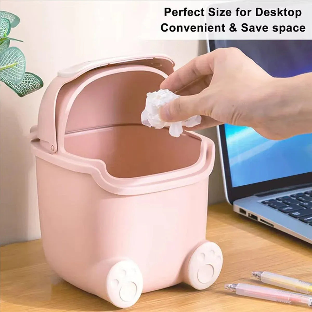 Mini Monster Trash Can Desktop Flip Top Garbage Bin Small Plastic Waste Basket - Light Blue