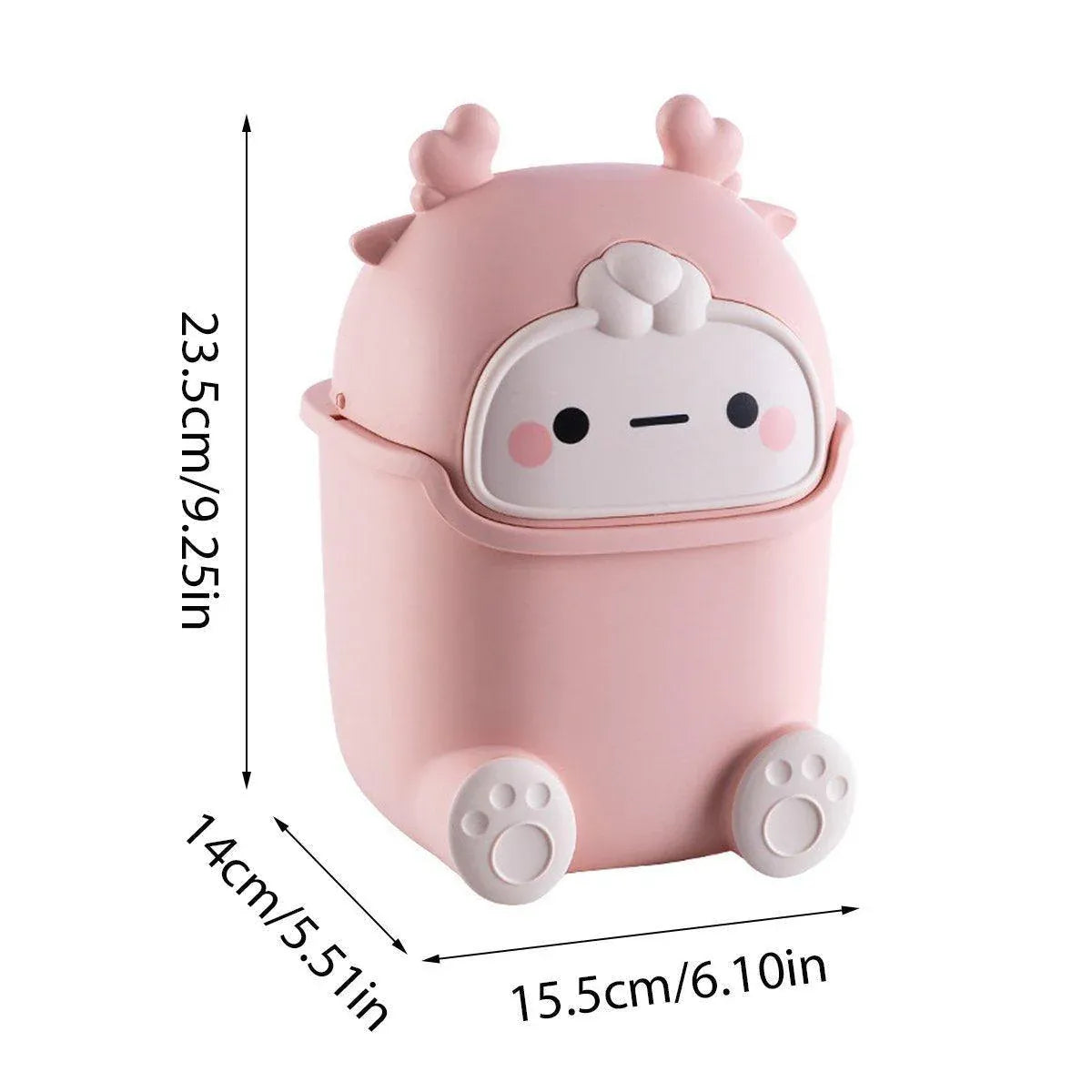 Mini Monster Trash Can Desktop Flip Top Garbage Bin Small Plastic Waste Basket - Pink