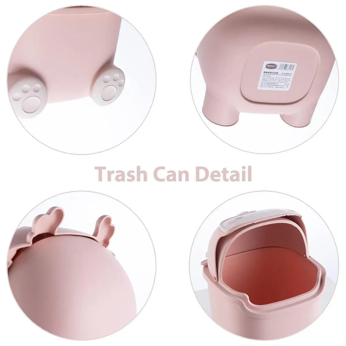 Mini Monster Trash Can Desktop Flip Top Garbage Bin Small Plastic Waste Basket - Pink