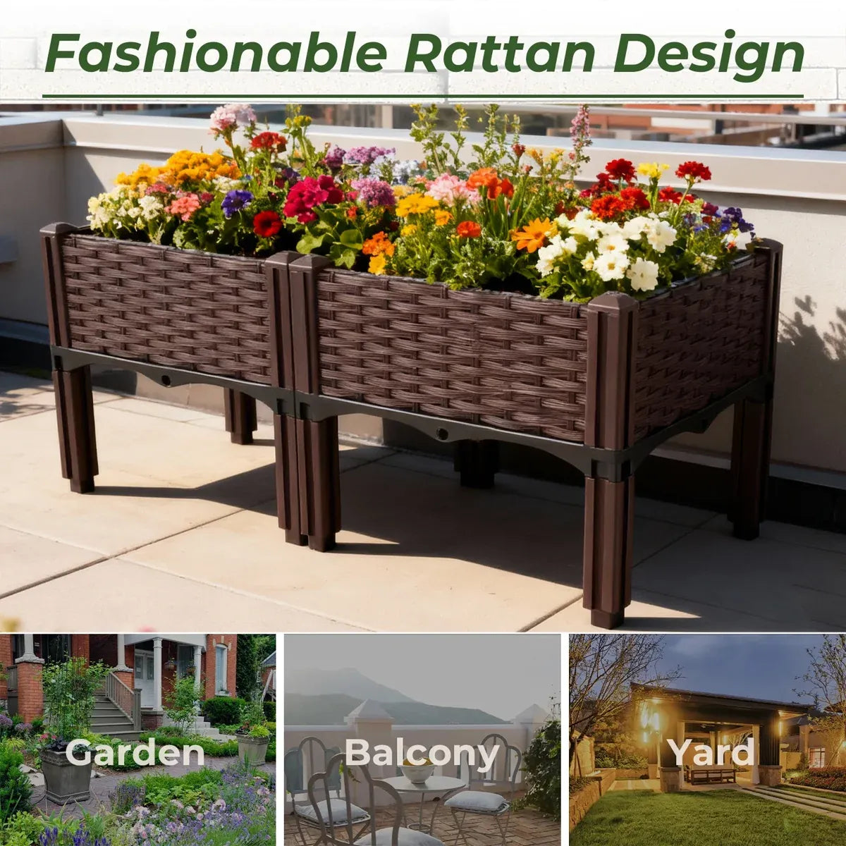 Garden Vegetable Planting Box Durable Sturdy for Patio Balcony Outdoor Growing