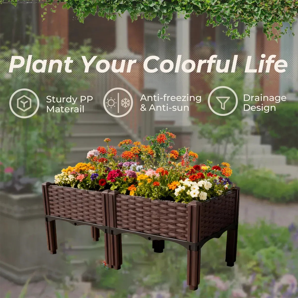 Garden Vegetable Planting Box Durable Sturdy for Patio Balcony Outdoor Growing