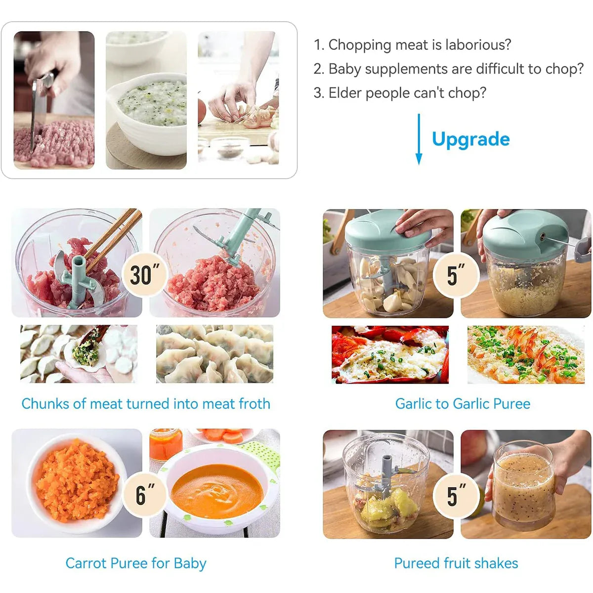 900ml Manual Meat Mincer Garlic Chopper Rotate Garlic Press Crusher Meat Grinder - Pink