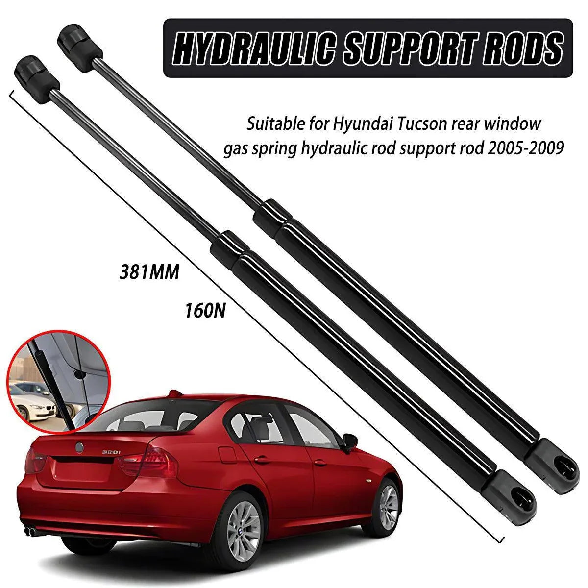2x Gas Struts for Hyundai Tucson 2005-2009 Rear Window 381mm long 160N