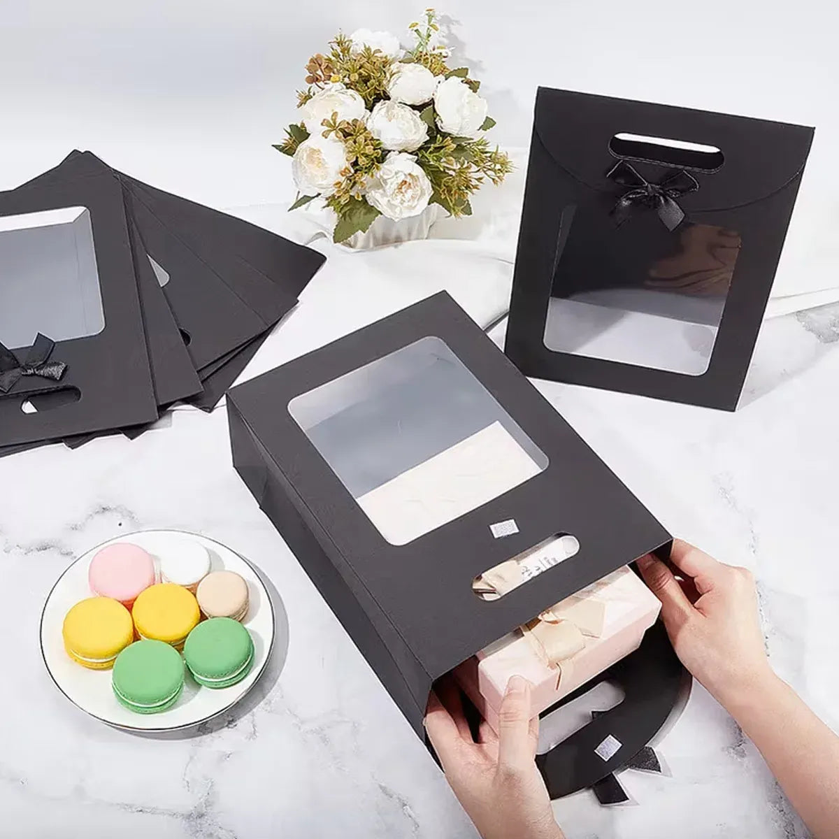 24PCS Bow Gift Boxes with Clear Window Aesthetic for Candy Gift Packaging Use - M