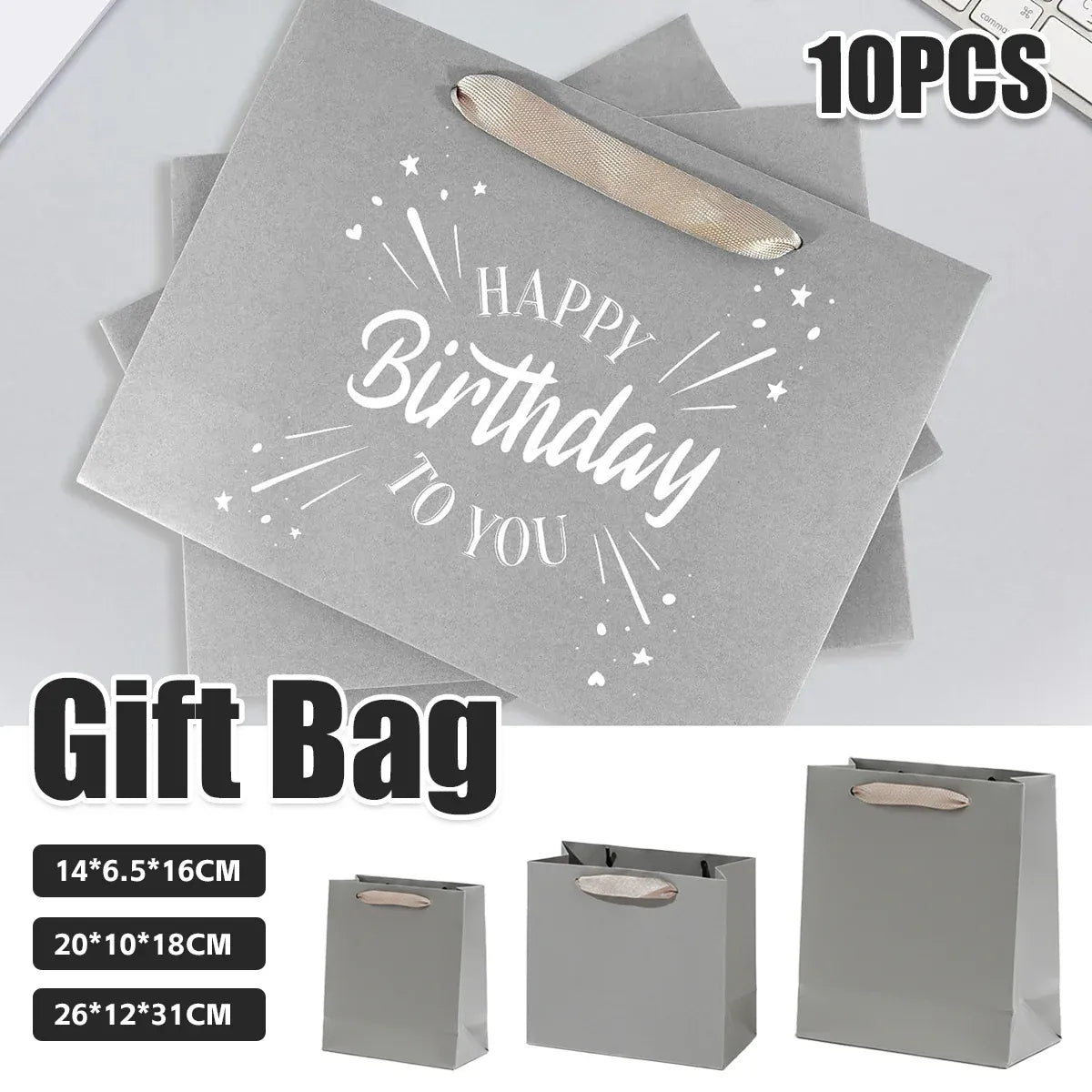 10PCS Gift Bags with Handles Wedding Party Bags High Strength Durable Paper - 26x12x31cm