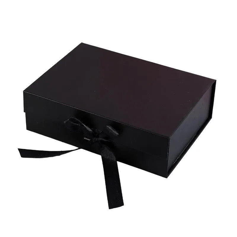 Elegant Ribbon Flip Folding Gift Boxes Multiple Colors High-Quality Cardboard - Black