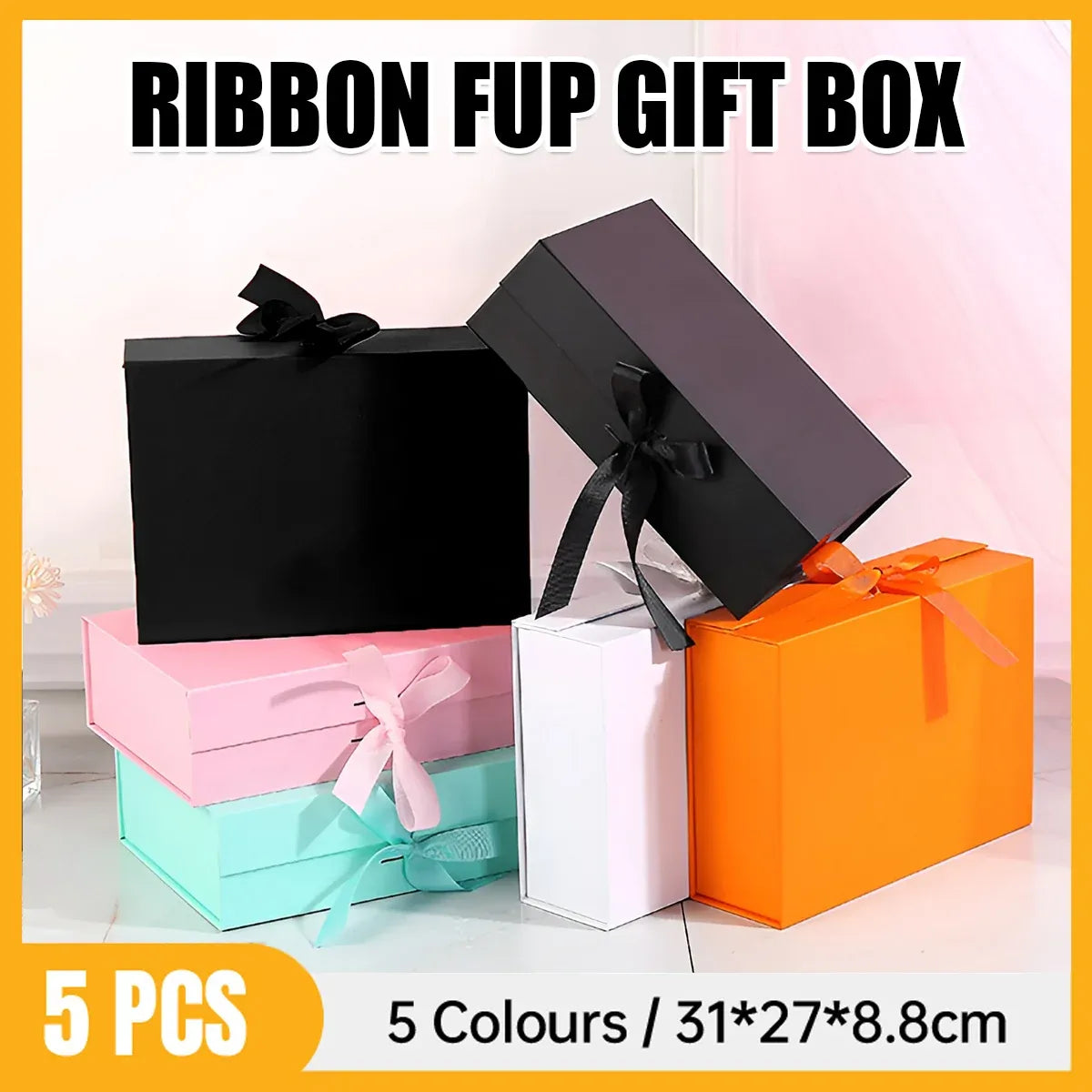 Elegant Ribbon Flip Folding Gift Boxes Multiple Colors High-Quality Cardboard - Black