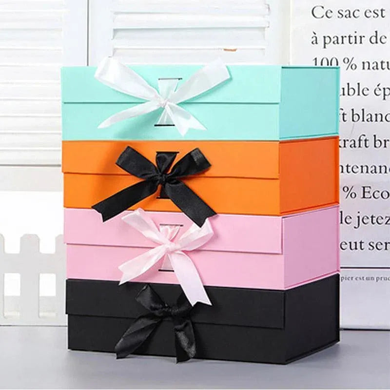 Elegant Ribbon Flip Folding Gift Boxes Multiple Colors High-Quality Cardboard - Black