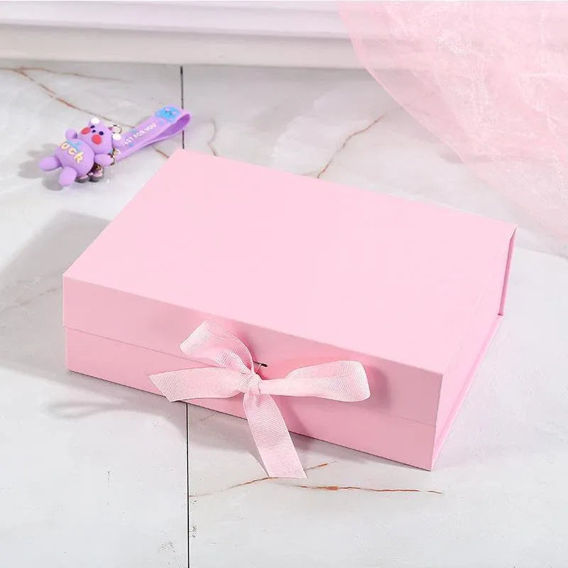 Elegant Ribbon Flip Folding Gift Boxes Multiple Colors High-Quality Cardboard - Black