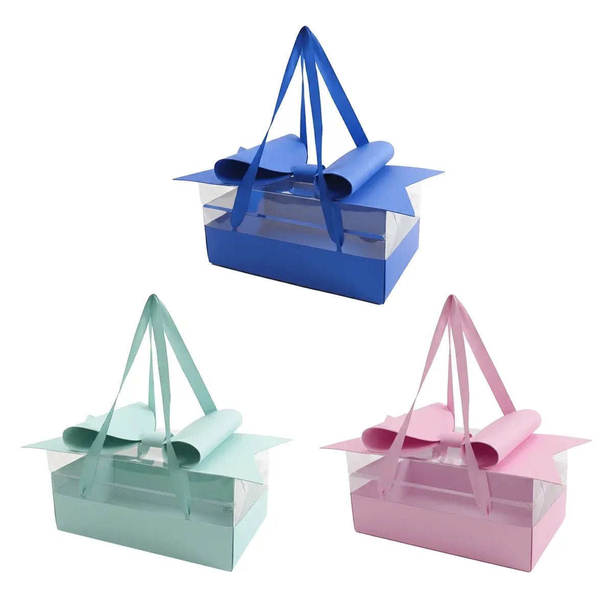 5PCS Bow Gift Box Transparent PVC Design with Ribbon Wedding Party Favor Boxes - Blue