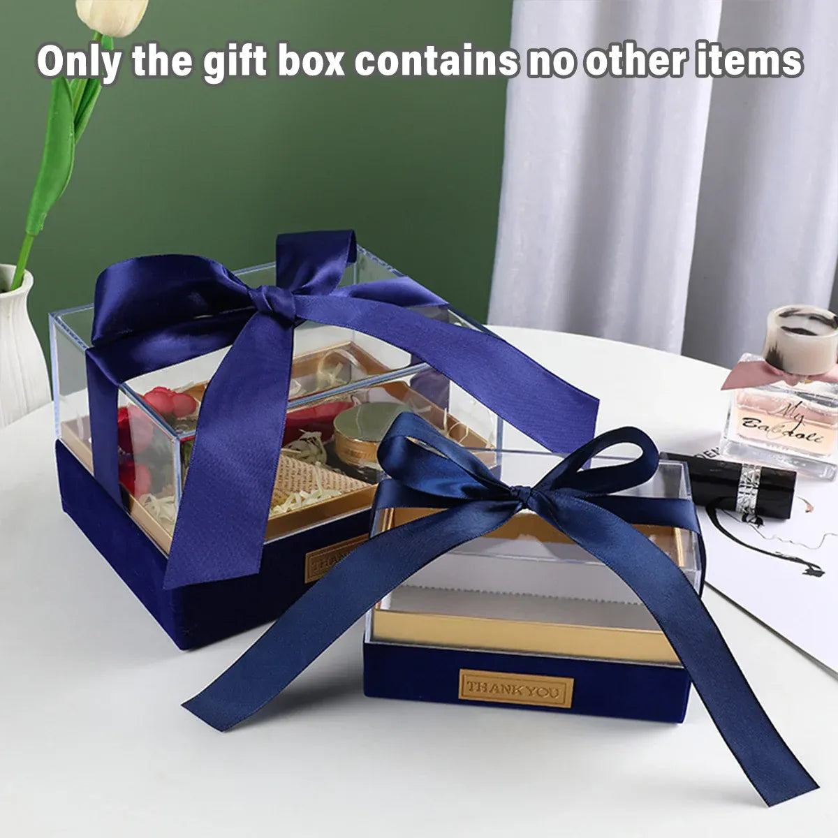 Acrylic Gift Box Clear Souvenir Display Case Bow Storage Container for Packaging - Blue - L