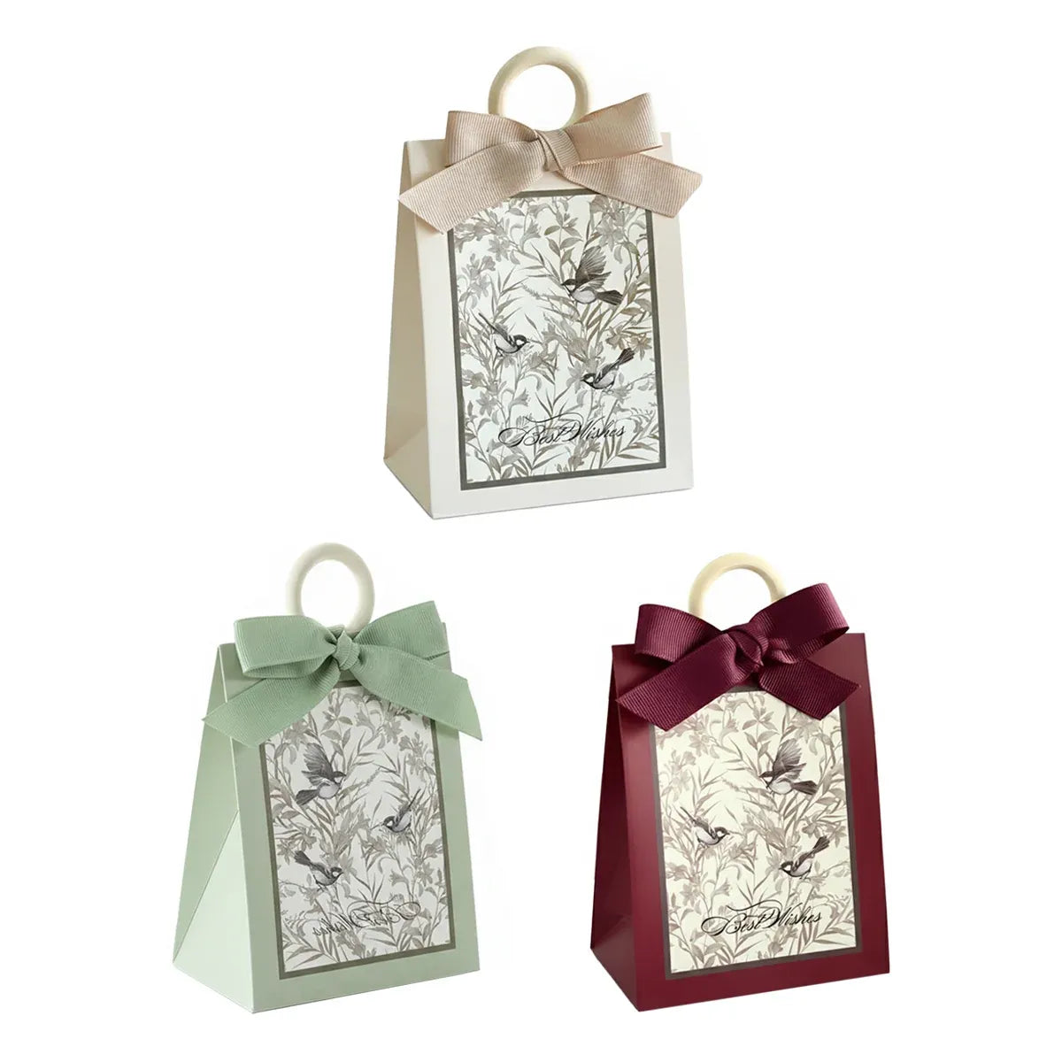 50PCS Gift Bags 3 Colours Aesthetic French Forest Theme Party Packing Bags - Wine Red