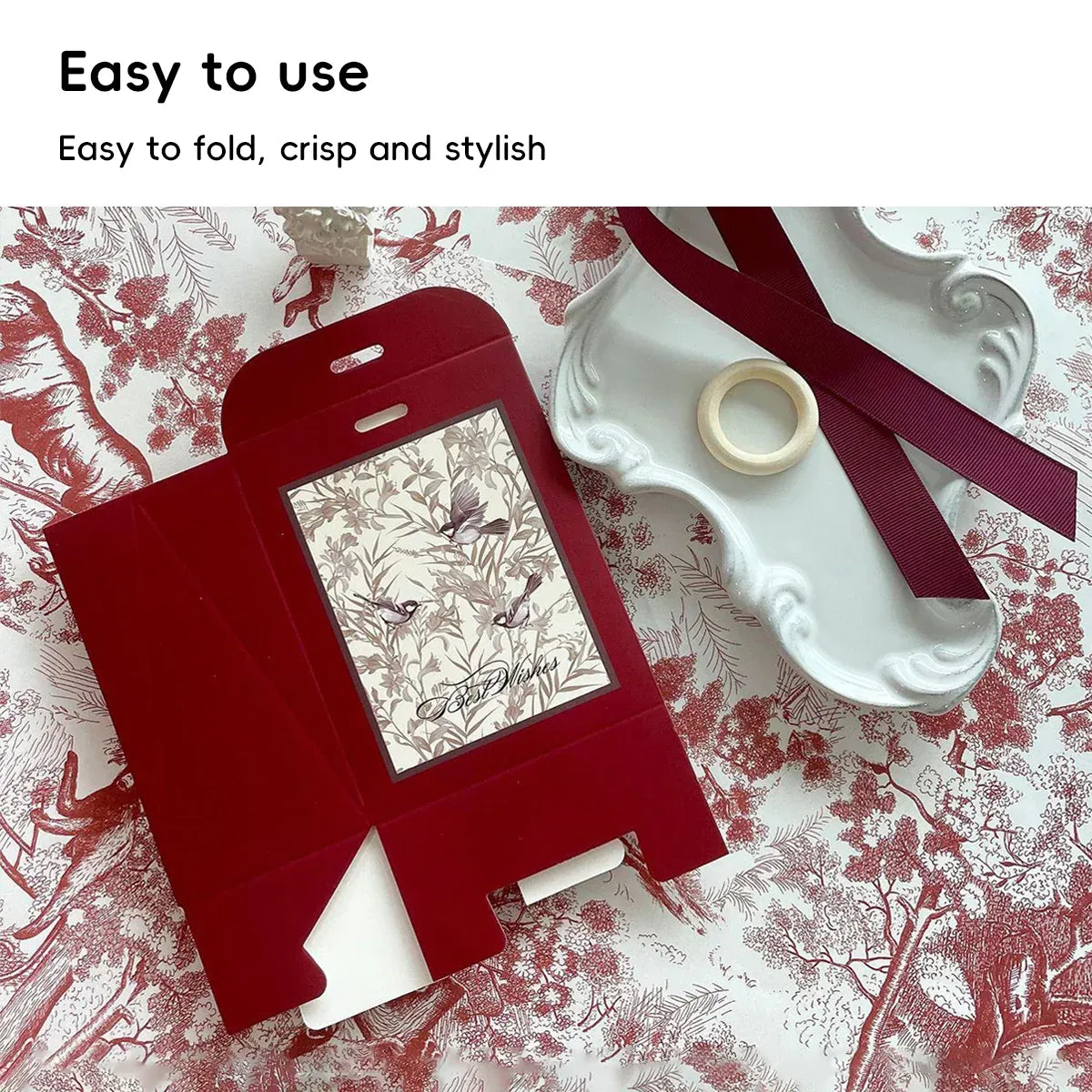 50PCS Gift Bags 3 Colours Aesthetic French Forest Theme Party Packing Bags - Wine Red