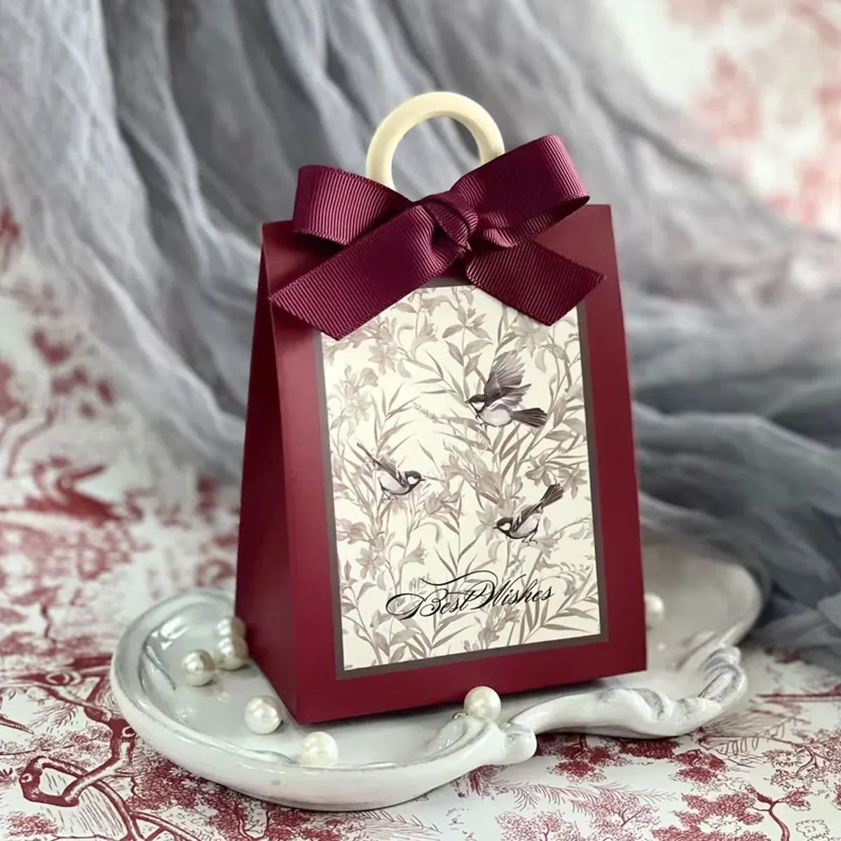 50PCS Gift Bags 3 Colours Aesthetic French Forest Theme Party Packing Bags - Champagne
