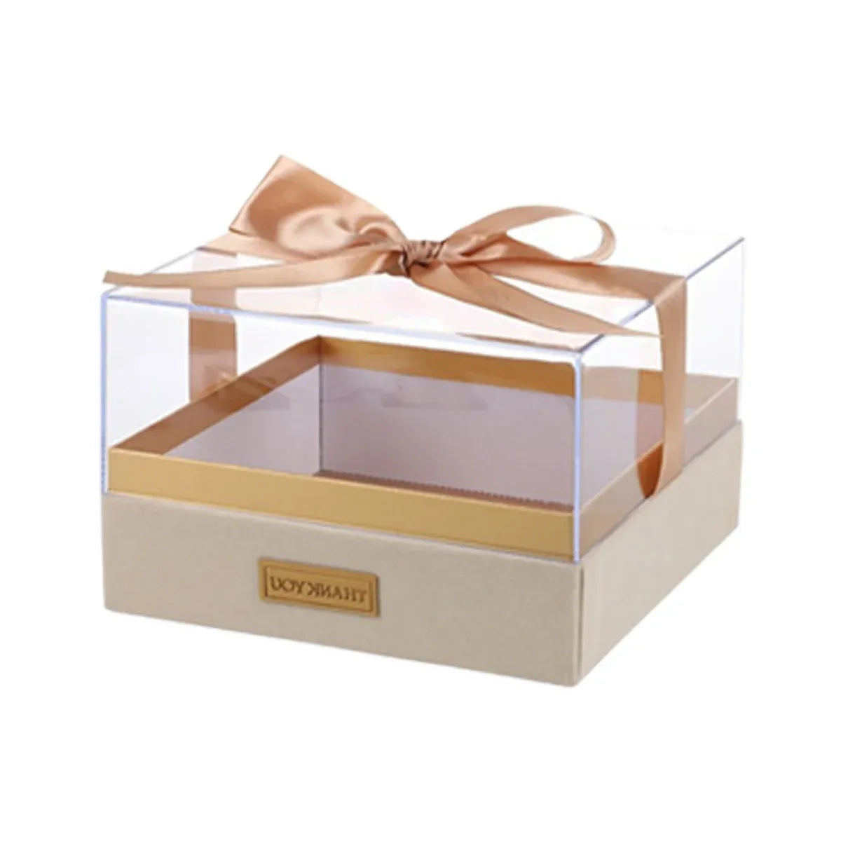 Acrylic Gift Box Clear Souvenir Display Case Bow Storage Container for Packaging - Champagne - L