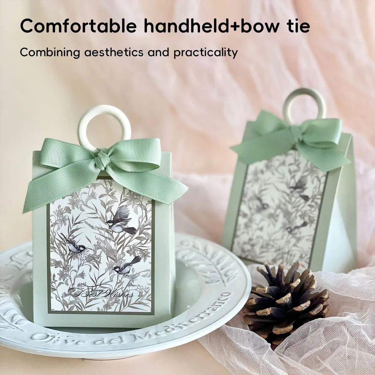 50PCS Gift Bags 3 Colours Aesthetic French Forest Theme Party Packing Bags - Green