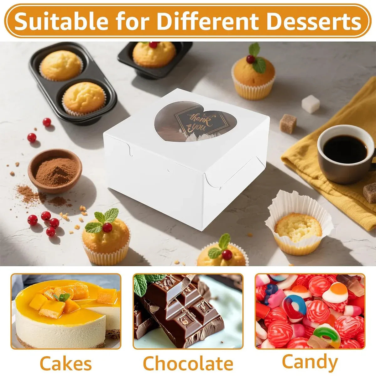 50Pcs Clear Window Dessert Cake Packaging Gift Box Bakery Treat Party Treat Box - Kraft