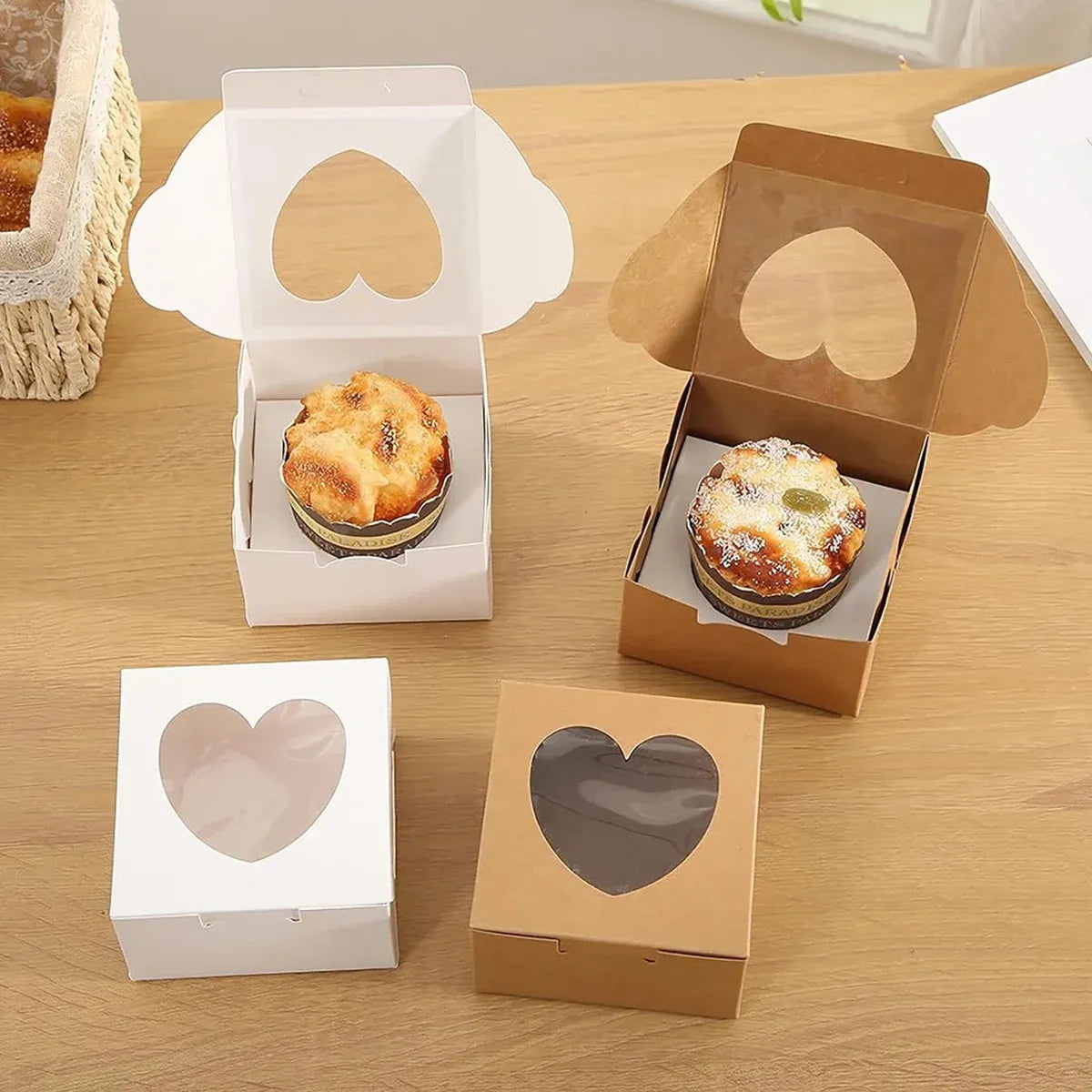 50Pcs Clear Window Dessert Cake Packaging Gift Box Bakery Treat Party Treat Box - Kraft