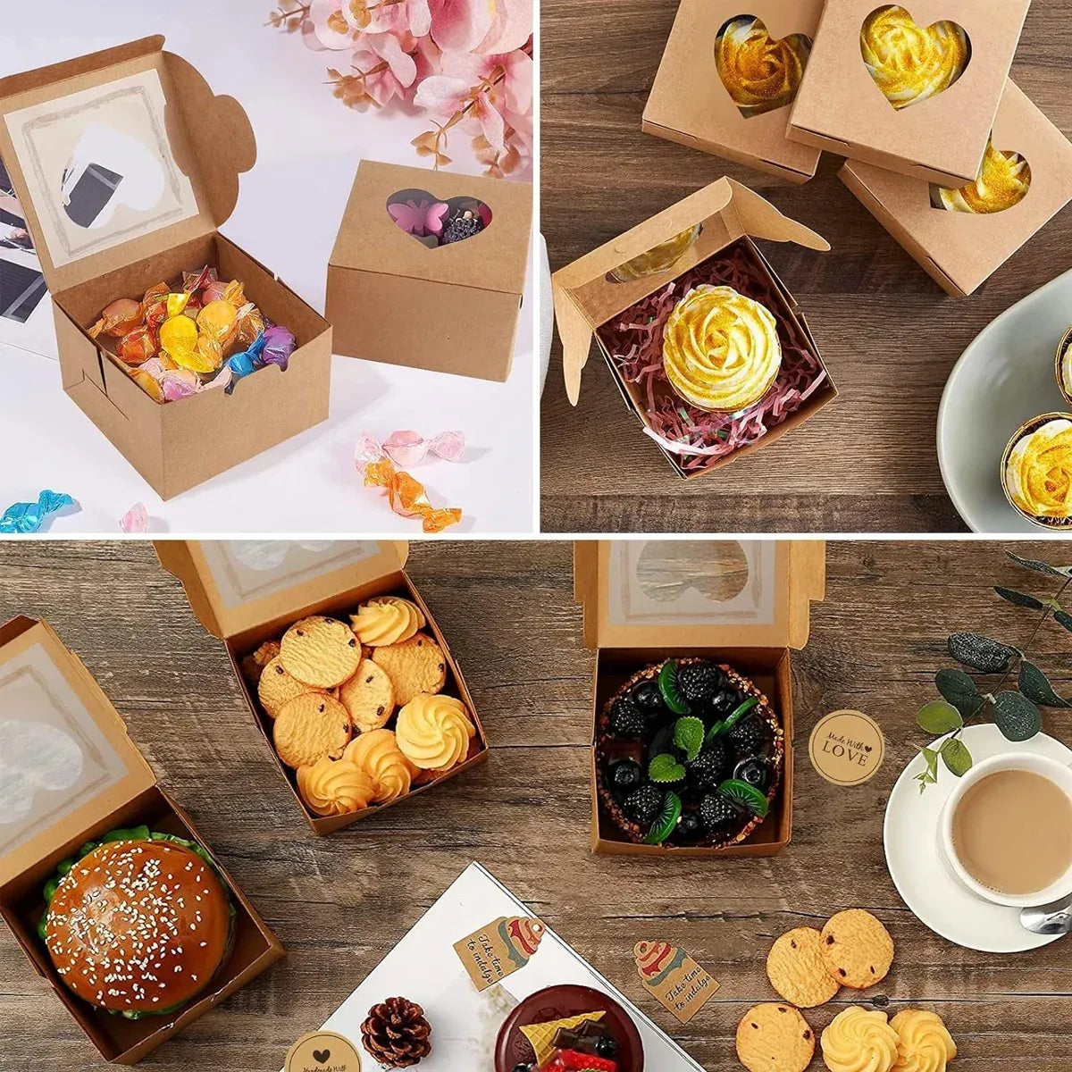 50Pcs Clear Window Dessert Cake Packaging Gift Box Bakery Treat Party Treat Box - Kraft