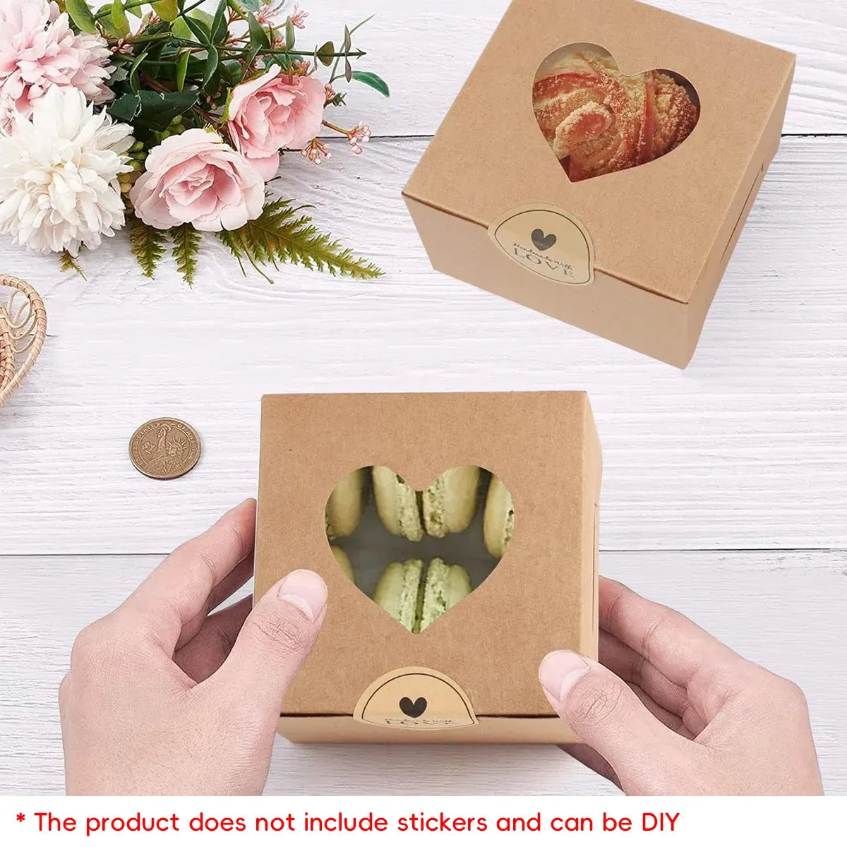 50Pcs Clear Window Dessert Cake Packaging Gift Box Bakery Treat Party Treat Box - Kraft