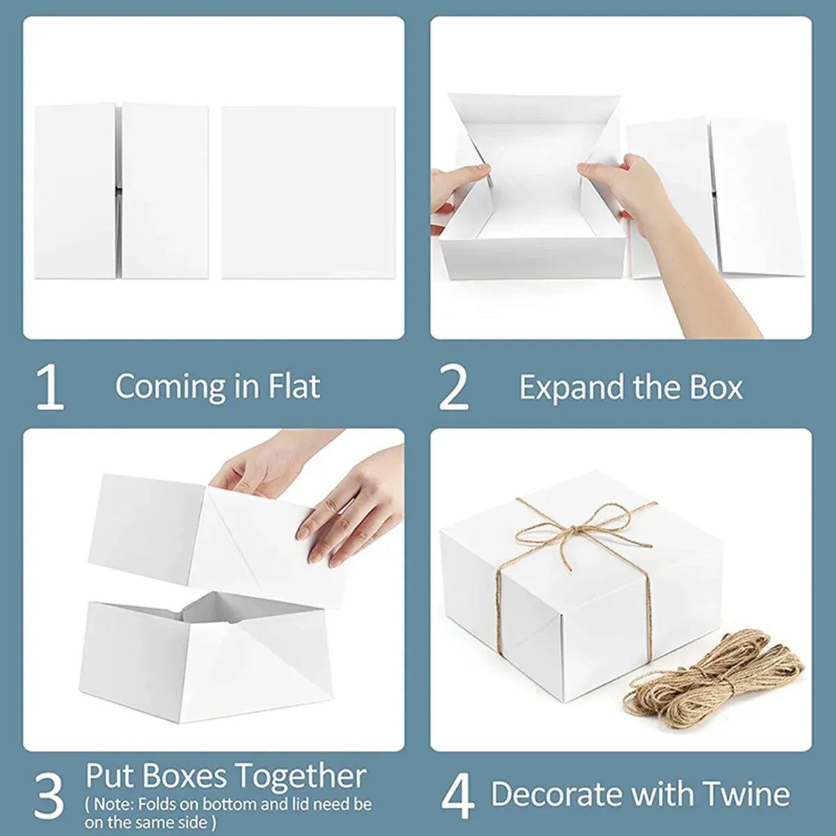 10Pcs Kraft Gift Boxes Set with Jute Rope 8x8x4 Inch Party Favour Packaging - Kraft