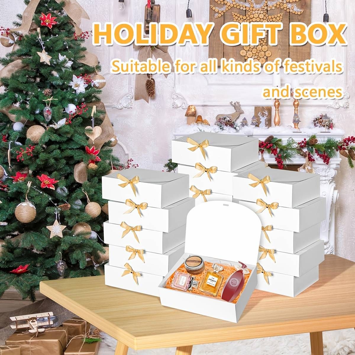 20 Pcs Holiday Party Gift Boxes Festive Packaging Box Set Foldable Kraft White - Kraft