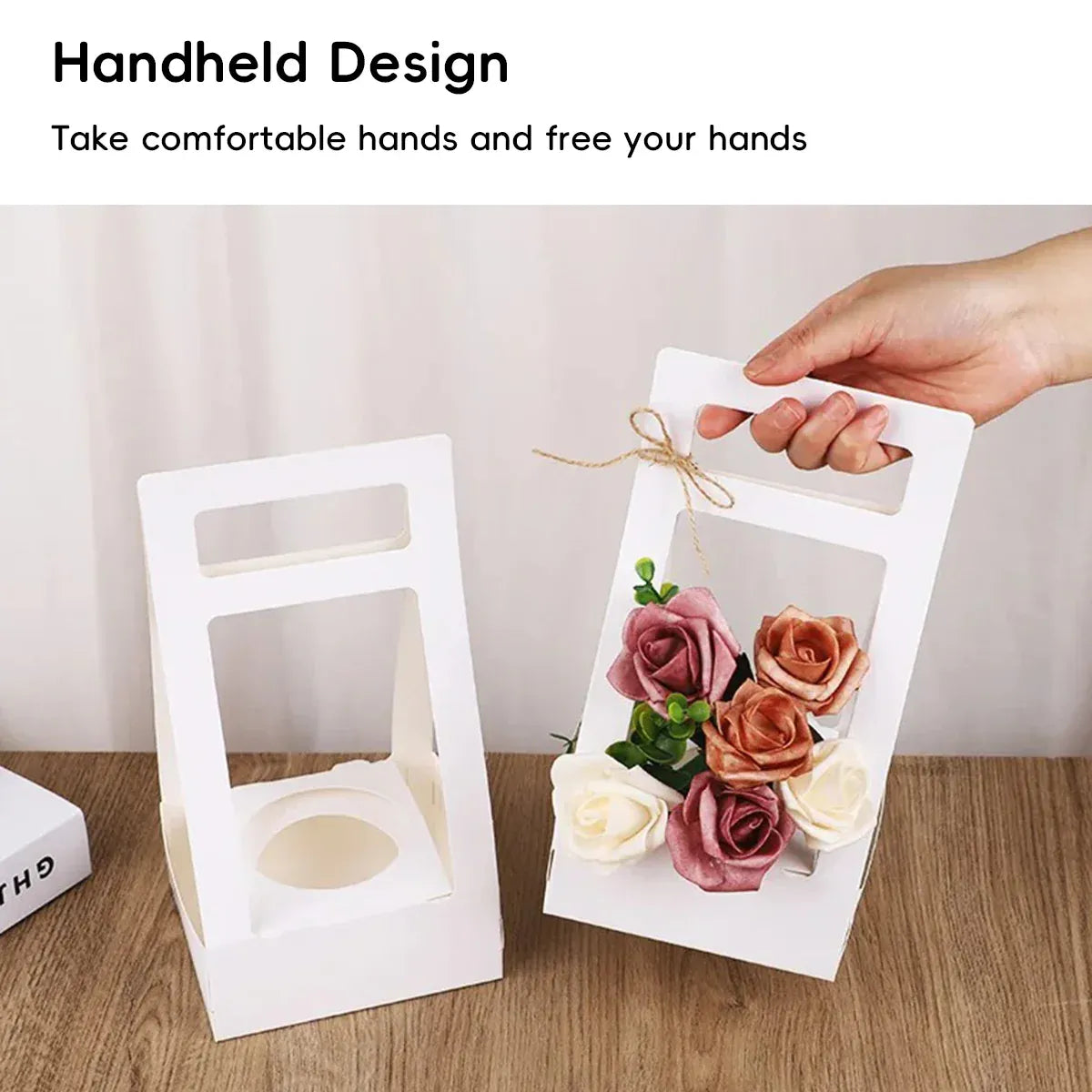 30PCS Flower Gift Packaging Boxes with Handle Durable Birthday Wedding Favors - Kraft