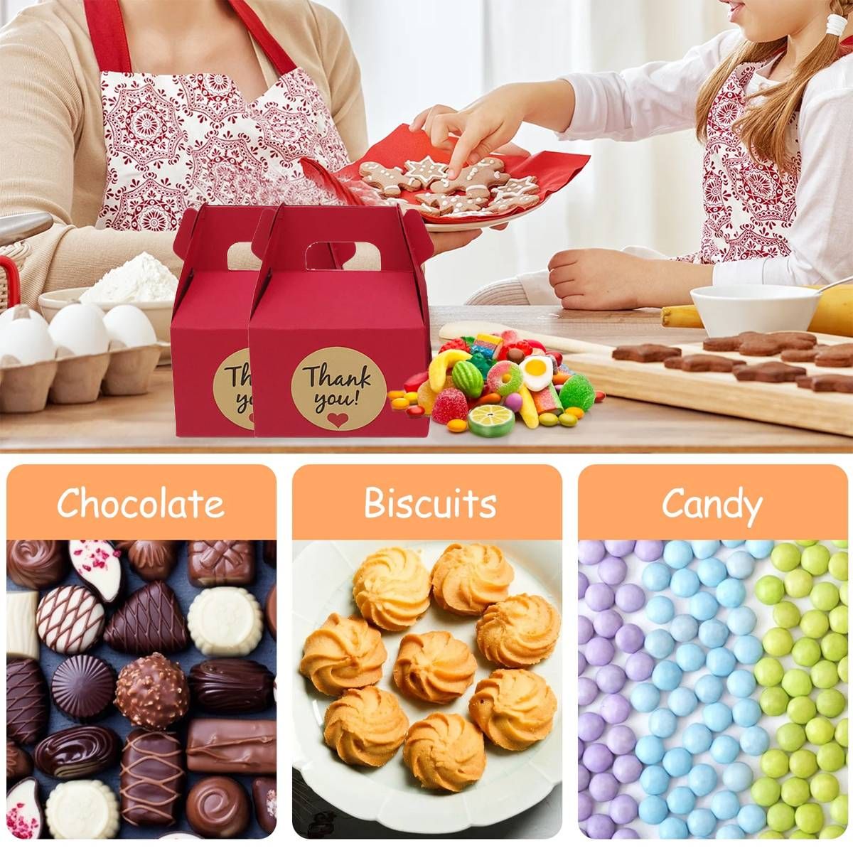 3 Packs Handheld Kraft Paper Gift Boxes with Thank-you Stickers Party Favor Use - Kraft