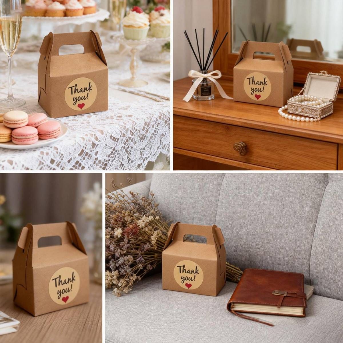3 Packs Handheld Kraft Paper Gift Boxes with Thank-you Stickers Party Favor Use - Kraft