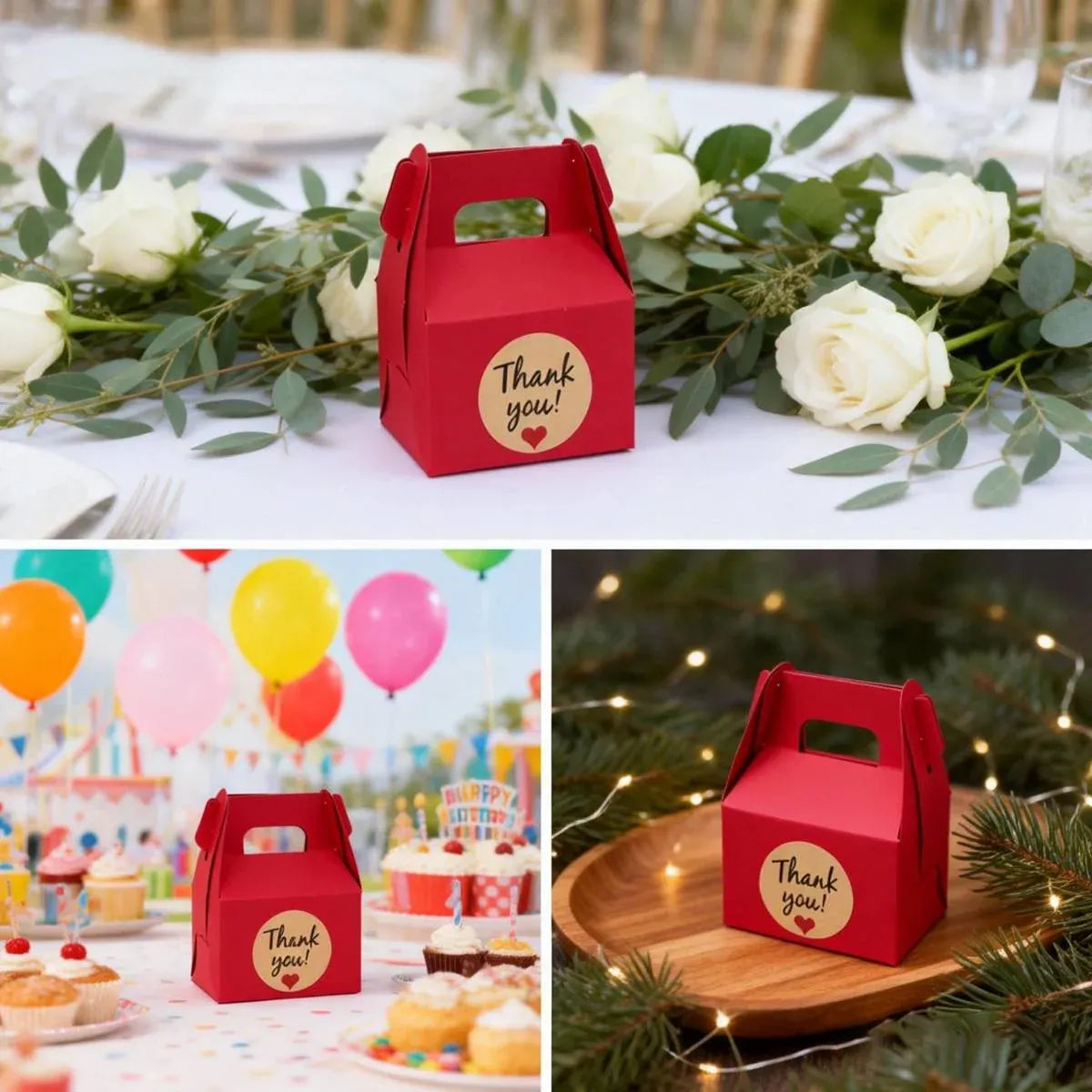 3 Packs Handheld Kraft Paper Gift Boxes with Thank-you Stickers Party Favor Use - Kraft