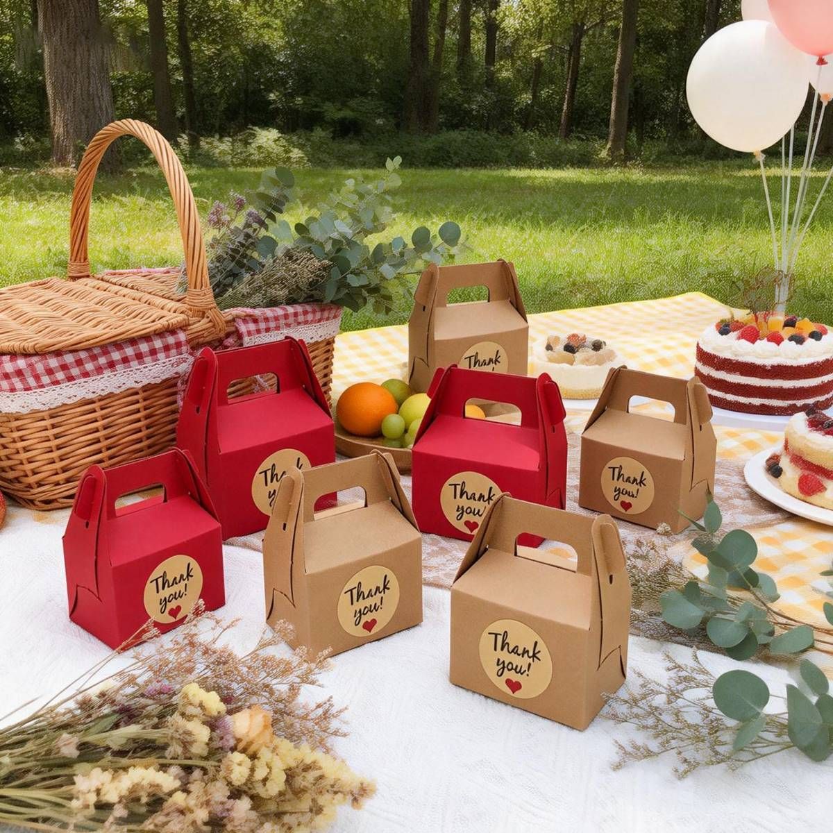 3 Packs Handheld Kraft Paper Gift Boxes with Thank-you Stickers Party Favor Use - Kraft